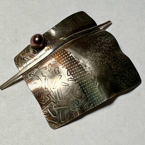 Lynda Fulleryon Bahr Modernist Abstract Sterling silver brooch / Pearl, signed. - Picture 2 of 8
